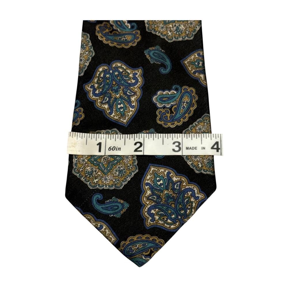 The Mens Store Paisley Necktie Black Gold Teal Polyester Vintage - Picture 6 of 6